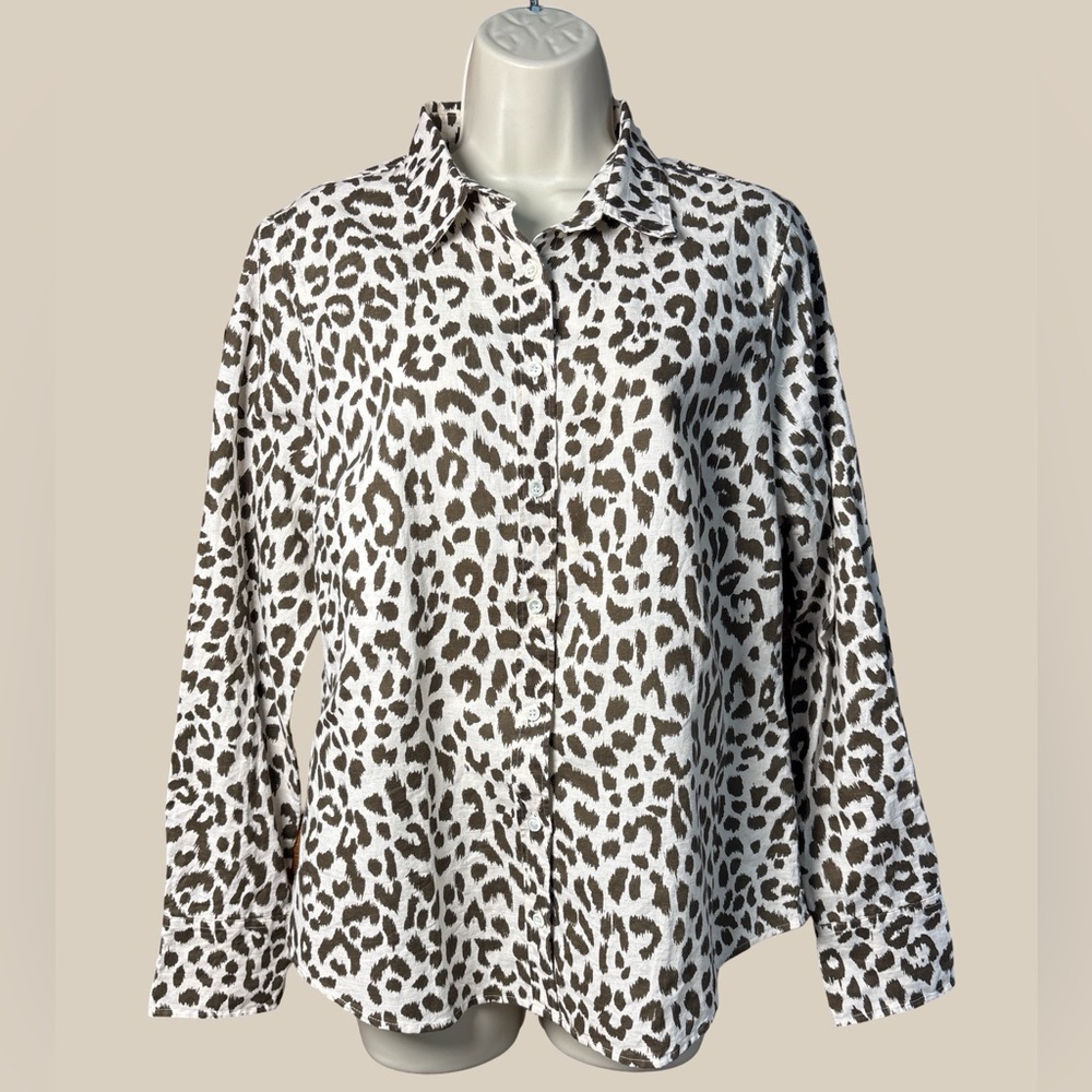 J. Crew Women’s Leopard Slim Perfect Linen Blend Button Down Shirt NWT SZ 10